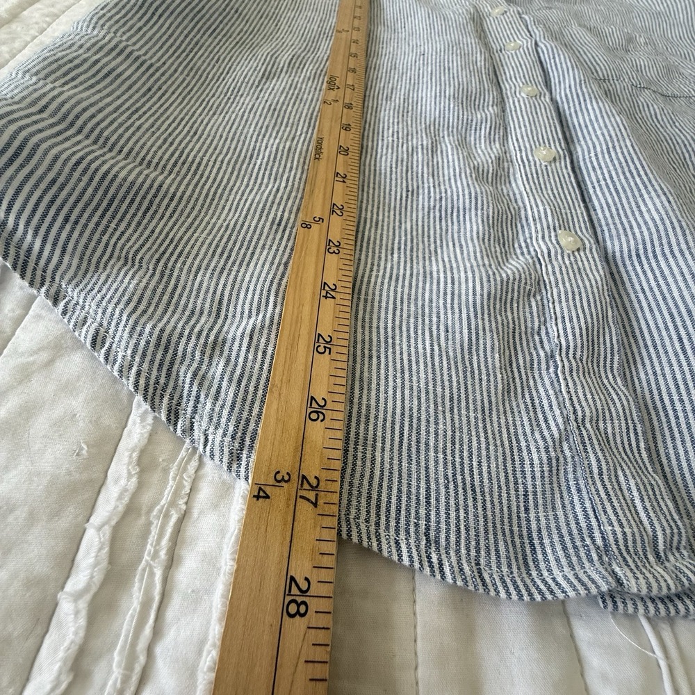 Quince Women L 100% European Linen Camp Shirt Blue Pinstripe Natural Scandi - Picture 4 of 7